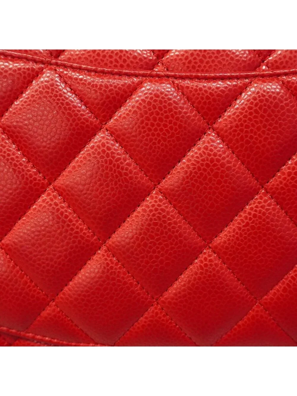 Chanel Shoulder Bag Maxi Quilted Caviar Leather Red Silver